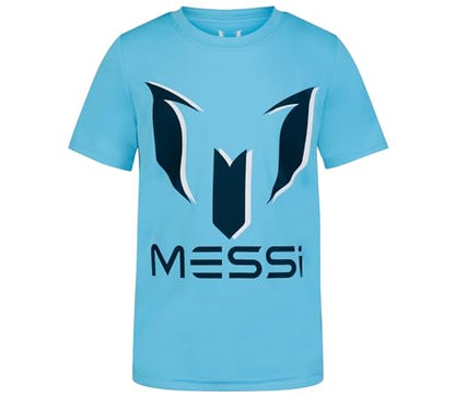 Messi Boys' Lifestyle Short Sleeve Top, Standard Shirt with Logo, Comfortable Fit, AIR Blue