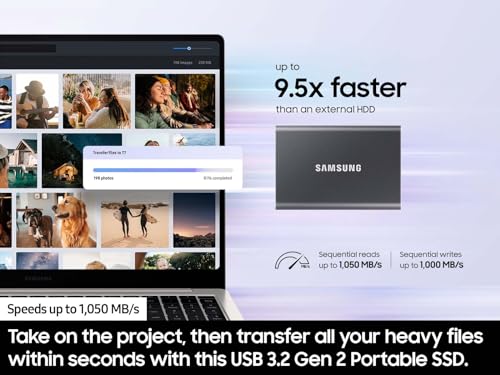 SAMSUNG T7 Portable SSD, 4TB External Solid State Drive, Speeds Up to 1,050MB/s, USB 3.2 Gen 2, Reliable Storage for Gaming, Students, Professionals, MU-PC4T0T/AM, Gray