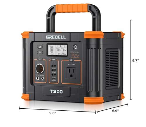 Portable Power Station 300W (Peak 600W), GRECELL 288Wh Solar Generator with 60W USB-C PD Output, 110V Pure Sine Wave AC Outlet Backup Lithium Battery for Outdoors Camping Travel Hunting Home Blackout
