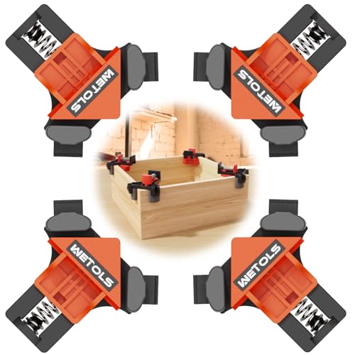 WETOLS Corner Clamp for Woodworking, 90 Degree Right Angle Clamp, Wood Clamps, 4Pcs Adjustable Spring Loaded Woodworking Clamp, Gifts for Him, Birthday Gifts for Men, Photo Framing, Orange