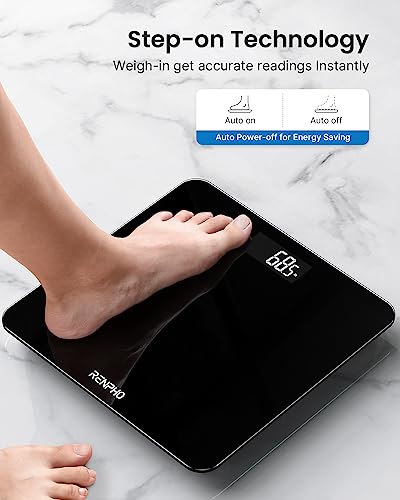 RENPHO Digital Bathroom Scale, Highly Accurate Body Weight Scale with Backlit LED Display, Measures Weight up to 400 lb/180kg, Batteries Included, Black-Core 1S