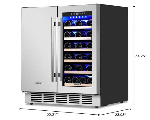 ORYMUSE 30" Stainless Steel Wine & Beverage Refrigerator - Dual Zone, Built-in/Freestanding with Upgraded Cooling - 30 Bottles & 110 Cans Capacity