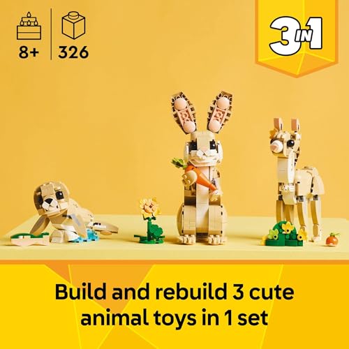 LEGO Creator 3 in 1 Cute Bunny Toy - Building Toy for Girls and Boys, Ages 8+ - Gift for Easter Basket - W/ 3 Build Options, Bunny, Seal, or Llama - 31162