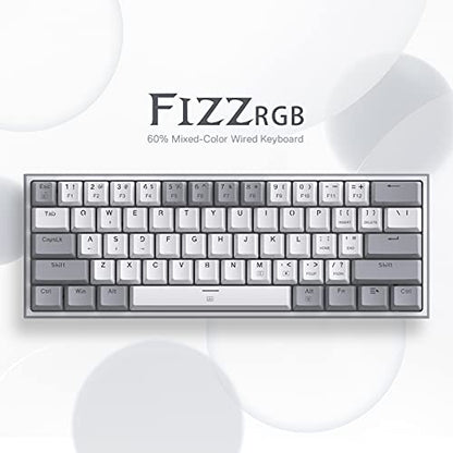 Redragon K617 Fizz 60% Wired RGB Gaming Keyboard, 61 Keys Hot-Swap Compact Mechanical Keyboard w/White and Grey Color Keycaps, Linear Red Switch, Pro Driver/Software Supported