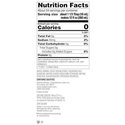 SodaStream - Diet Pepsi Beverage Mix Diet Flavor for SodaStream Turns 9.5 Gallons of Sparkling Water into Diet Pepsi Light, Crisp and Refreshing with Zero Calories 14.9 Fl Oz, Pack of 4