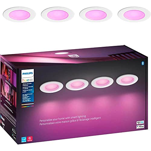 Philips Hue White and Color Ambiance Extra Bright High Lumen Dimmable LED Smart Retrofit Recessed 5/6" Downlight Compatible with Amazon Alexa Apple HomeKit and Google Assistant, 4-Pack