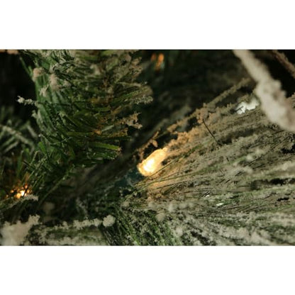 Fraser Hill Farm 6.5-Feet Pre-Lit Snow Flocked Snowy Pine Artificial Christmas Tree with Warm White LED String Lights, Full Silhouette, Realistic Foliage, Stand Included