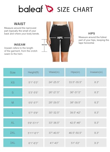 BALEAF Biker Shorts Women Yoga Gym Workout Spandex Running Volleyball Tummy Control Compression Shorts with Pockets 8" Black L