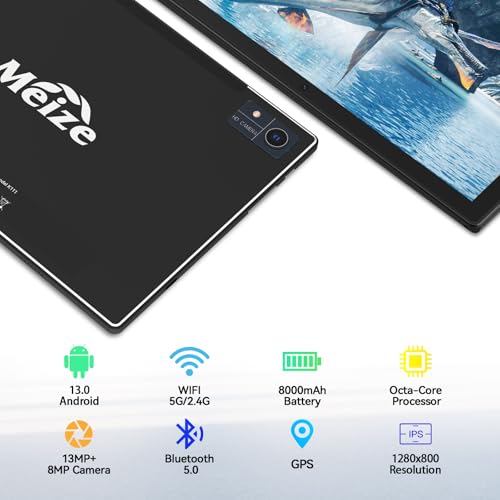 Newest 2024 Android 13 Tablet, 128GB+16(8+8 Expand)GB/512GB Expandable, Octa-Core Tablet with 5G WiFi, 8000mAh Battery, 10.1 inch Tablet with 21MP Camera, Tablet with Keyboard, Bluetooth, Mouse, Case.