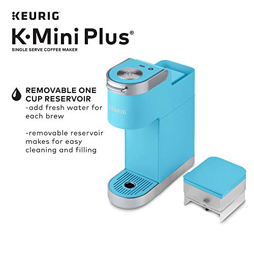 Keurig K-Mini Plus Single Serve K-Cup Pod Coffee Maker, with 6 to 12oz Brew Size, Stores up to 9 K-Cup Pods, Travel Mug Friendly, 1500 watts, Cool Aqua