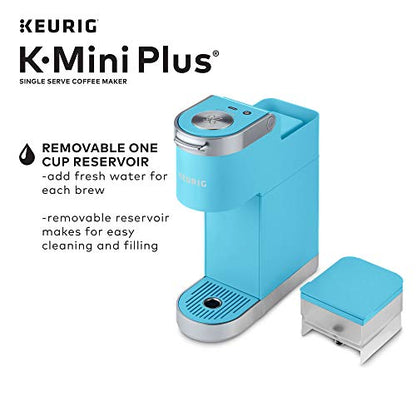 Keurig K-Mini Plus Single Serve K-Cup Pod Coffee Maker, with 6 to 12oz Brew Size, Stores up to 9 K-Cup Pods, Travel Mug Friendly, 1500 watts, Cool Aqua
