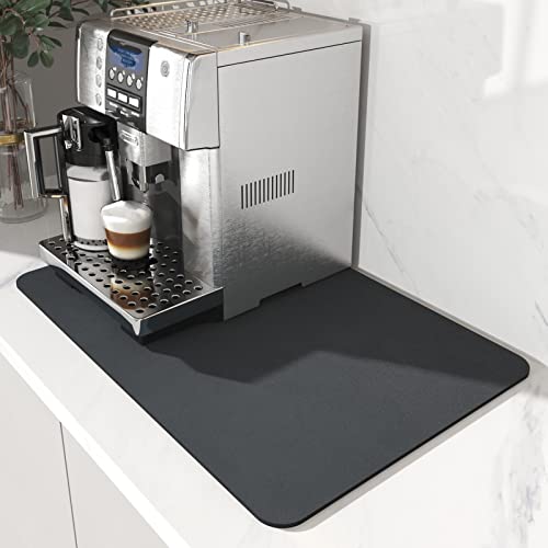 AMOAMI Coffee Mat Dish Drying Mat for Kitchen Counter-Bar Accessories, Hide Stain, Rubber Backed, Absorbent, Fit Under Coffee Maker, Espresso Machine, Pot, Dish Rack, 12"x19", Dark Grey