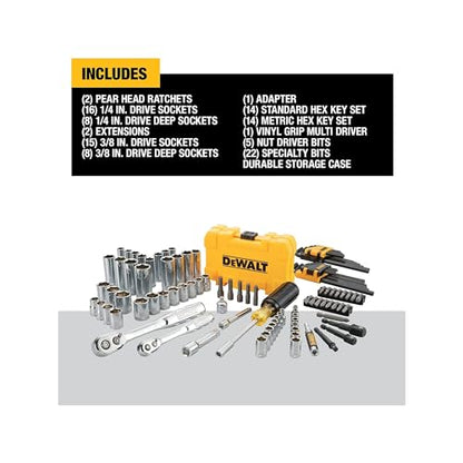 DEWALT Mechanics Tools Kit and Socket Set, 1/4" & 3/8" Drive, SAE, 108-Piece (DWMT73801)