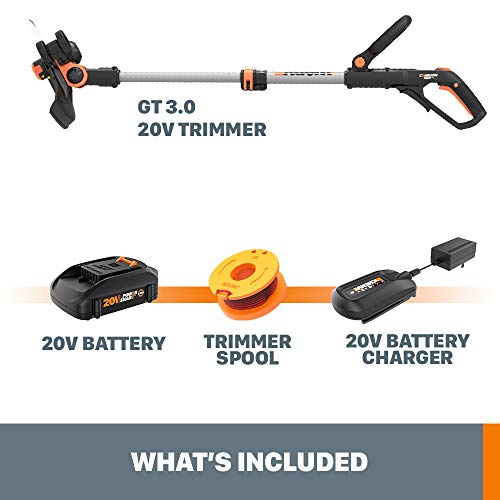 Worx String Trimmer Cordless GT3.0 20V PowerShare 12" Edger & Weed Trimmer (2 Batteries & Charger Included) WG163