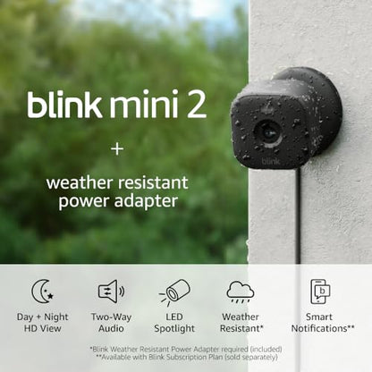 Blink Mini 2 + Weather Resistant Adapter — Indoor/Outdoor Home Security & Pet Camera(s) with HD video, motion detection, and built-in spotlight — 3 cameras (Black)