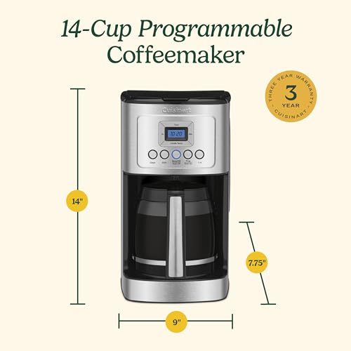 Cuisinart Coffee Maker, 14-Cup Glass Carafe, Fully Automatic for Brew Strength Control & 1-4 Cup Setting, Stainless Steel, DCC-3200P1