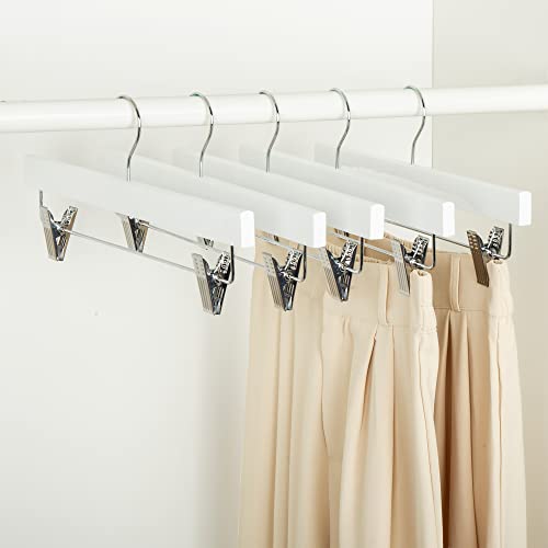 Amazon Basics Durable Wooden Pants and Skirt Hangers with Clips - White, 10-Pack