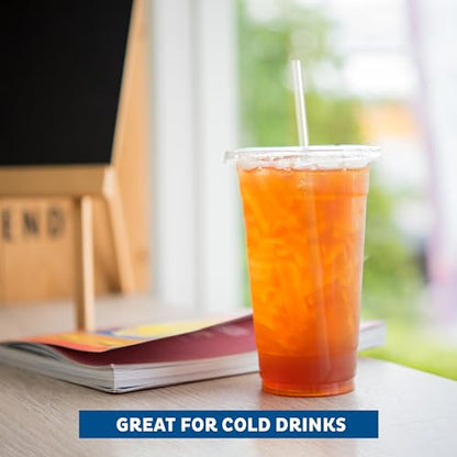 Freshware Clear Plastic Cups with Flat Lids and Straws [100 Cups - 20 oz] Disposable Tumblers for Iced Coffee, Smoothie, Milkshake, Cold Drinks