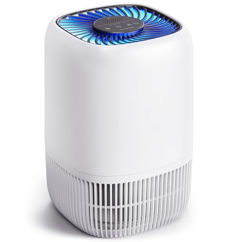 Air Purifiers for Home with High Efficiency Filter Up to 1076 Ft² for Pet Hair, Odors, Pollen, Smoke, Compact Air Cleaner with 3 Speeds, Timer, Aroma Quiet 360 Intake Filter, White