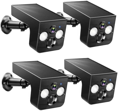 Solar Security Cameras Wireless Outdoor, 2K Solar Powered WiFi Camera, IP65 Waterproof, AI Motion Detection, Color Night Vision, Cloud & SD Card Storage, Outside Cameras for Home Security 4 Pack
