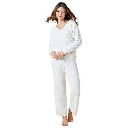 Softies Ultra-Soft Solid Marshmallow V-Neck Lounge Set for Women, Almond, S