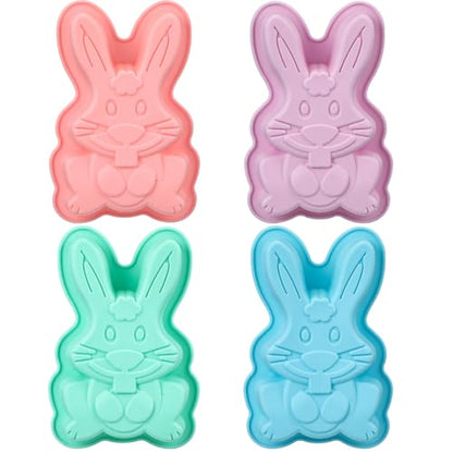 SiliFine 4 Packs Easter Silicone Molds Bunny Cake Pans Bunny Chocolate Molds Cute Rabbit Baking Pans Non-stick Silicone Trays for Baking Easter Day Party Baby Shower Birthday Cake Desserts Giant Gummy