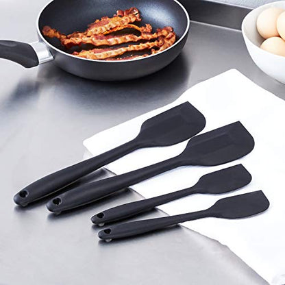 Amazon Basics Non-Stick Heat Resistant Rectangular Silicone Spatula Set, 2 Small & 2 Large Spatulas, Black, Pack of 4 (Previously AmazonCommercial brand)