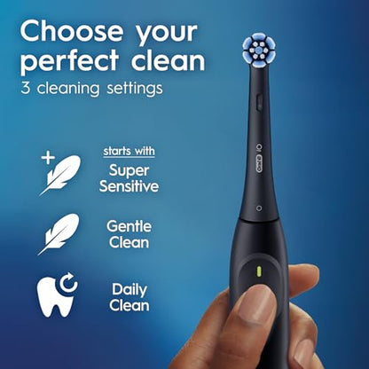 Oral-B iO Series 2 Rechargeable Electric Powered Toothbrush Starter Kit, Night Black with 2 Brush Heads - Automatic Pressure Sensor to Protect Gums - 3 Modes - 2 Min Timer