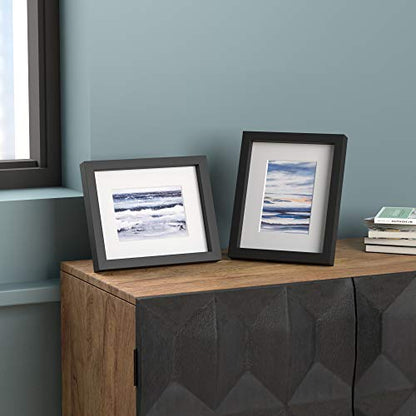 Amazon Basics Rectangular Picture Frame Set for Wall Hanging or Tabletop Display, 8 x 10 in with 5 x 7 in Mat, Black, 2-Pack