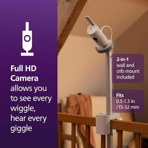 Philips Avent Premium Connected Baby Monitor, with 1080p Camera and App, SenseIQ Sleep and Breathing Rate Tracking, Cry Detection and Translation, Day and Night View, Two-way True Talk Back, SCD973/37
