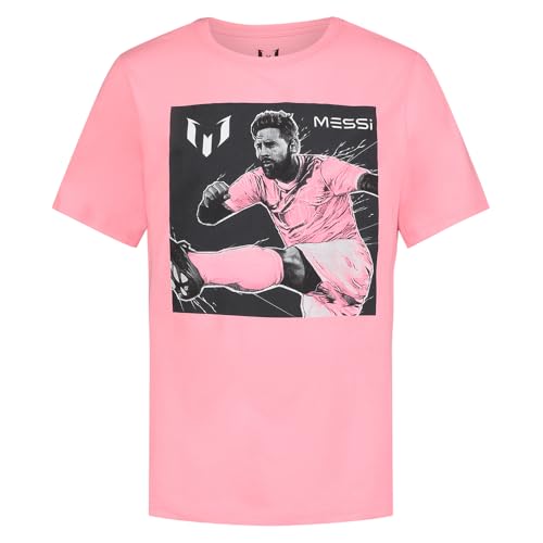 Messi Boys' Lifestyle Short Sleeve T-Shirt, Standard Fit Graphic Tee, Cotton Blend Fabric, Candy Pink