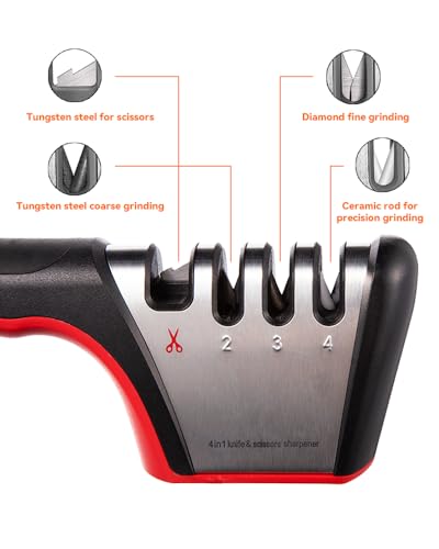 Brigii 4-in-1 Knife Sharpener, Kitchen Knife Accessories for Ceramic Knives, Steel Knives and Scissors, Aiding in Repair, Restoration, and Polishing of Blades