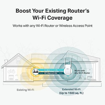 TP-Link AC1200 WiFi Extender, 2024 Wirecutter Best WiFi Extender, 1.2Gbps home signal booster, Dual Band 5GHz/2.4GHz, Covers Up to 1500 Sq.ft and 30 Devices ,support Onemesh, One Ethernet Port (RE315)