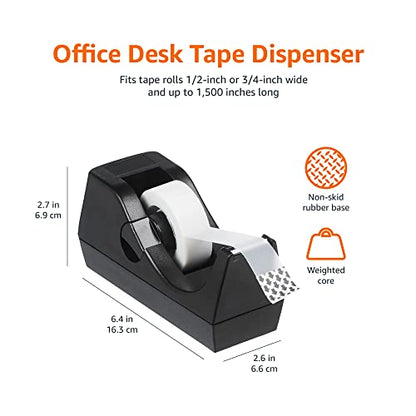 Amazon Basics Weighted Office Desk Tape Dispenser - 3-Pack