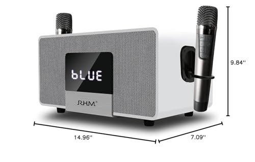 RHM K222 Karaoke Machine, Bluetooth Speaker with 2 UHF Wireless Microphones, 5 Sound Modes, Support Optical, Bluetooth, AUX, USB, PC, Wooden Party Speaker for TV, Home Party, Karaoke, Meeting