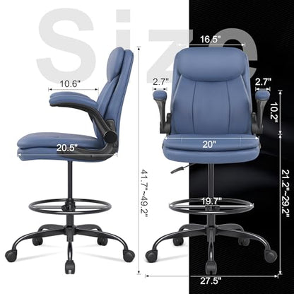 Misolant Leather Drafting Chair, Tall Office Chair for Standing Desk, High Executive Office Chair with Adjustable Height and Flip-up Armrest for Counter Height Desk