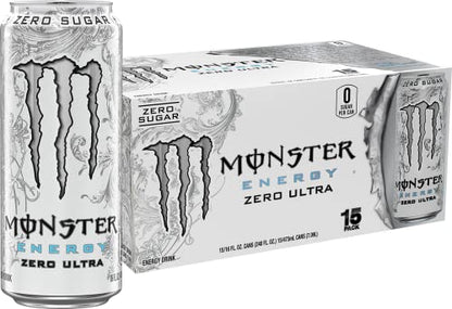 Monster Energy Zero Ultra, Sugar Free Energy Drink, 16 Fl oz (Pack of 15)