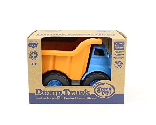 Green Toys Dump Truck, Blue/Orange - Pretend Play, Motor Skills, Kids Toy Vehicle. No BPA, phthalates, PVC. Dishwasher Safe, Recycled Plastic, Made in USA.,Gold/Blue, 10"X7.5"x6.75"