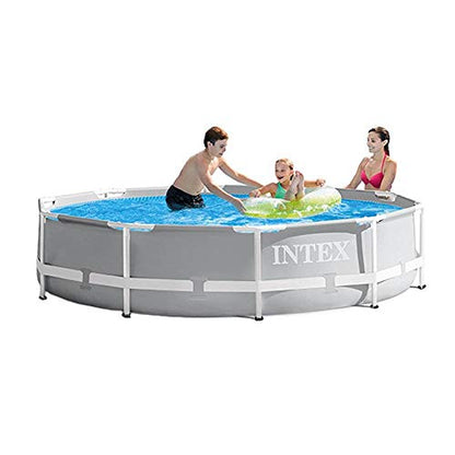 Intex Prism Frame Above Ground Swimming Pool Set with 3 Ply Polyvinyl Chloride Material and Krystal Clear Filtration for Outdoor Use, Gray