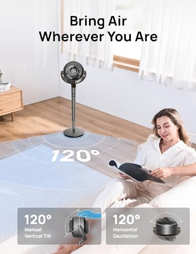 Dreo Fan for Bedroom, 120° Oscillating Standing Fans,Quiet Floor Fan with DC Motor, 85ft Pedestal Fans for Room,8 Speeds, 3 modes, 20dB, 120° Manual Vertical, 35-40" Adjustable Height, 8H Timer,Grey