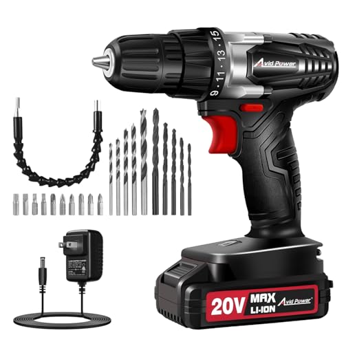 AVID POWER 20V Cordless Drill Set for Home DIY & Beginner Projects - Lightweight Power Drill with Battery Charger & 22 Bits, Variable Speed, 3/8 Inch Keyless Chuck, Ideal for Furniture Assembly (Black)
