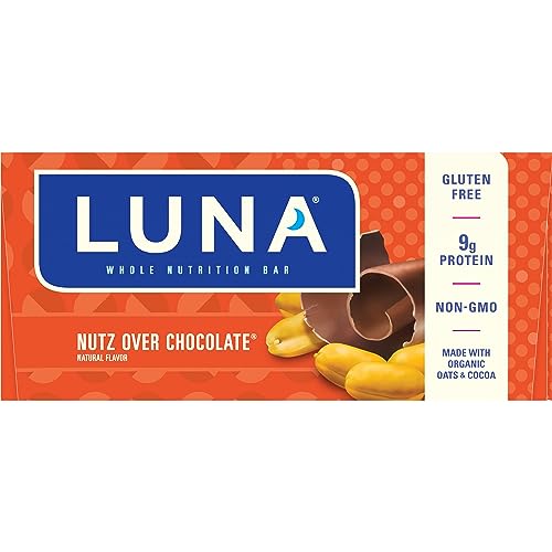 LUNA Bar - Nutz Over Chocolate Flavor - Gluten-Free - Non-GMO - 7-9g Protein - Made with Organic Oats - Low Glycemic - Whole Nutrition Snack Bars - 1.69 oz. (15 Count)