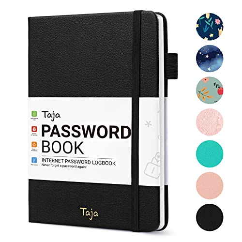 Taja Password Keeper Book with Alphabetical Tabs，Small Password Books for Seniors, Password Notebook for Internet Website Address Log in Detail, Password Logbook to Help You Stay Organized - Black