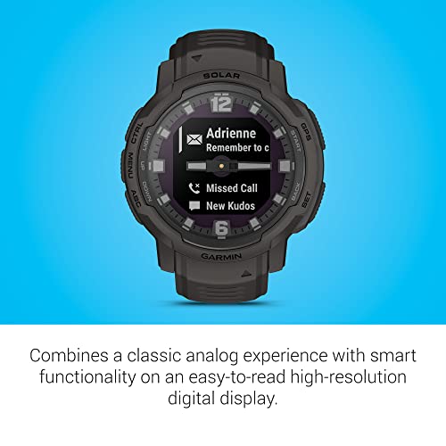 Garmin Instinct Crossover Solar, Rugged Hybrid Smartwatch with Solar Charging Capabilities, Analog Hands and Digital Display, Graphite, Adjustable