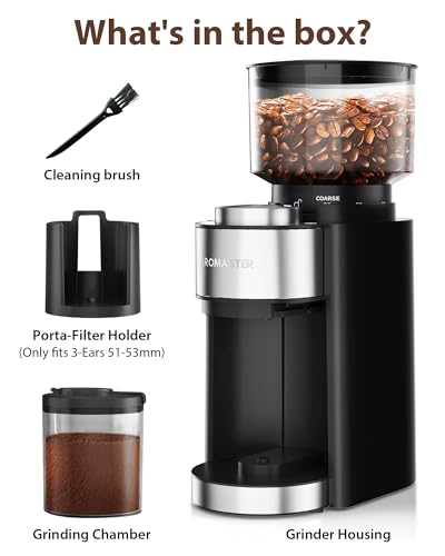 Aromaster Burr Coffee Grinder, 25 Settings, 2-12 Cups, Anti-Static, Black