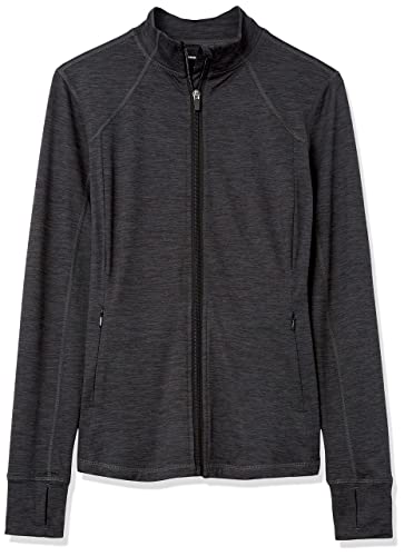 Amazon Essentials Women's Brushed Tech Stretch Full-Zip Jacket-Discontinued Colors, Black Space Dye, Medium