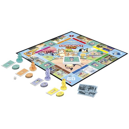 Hasbro Gaming Monopoly Junior Bluey Edition Board Game | Kids Play as Bluey, Bingo, Mum & Dad for Girls & Boys | Ages 5+ (Amazon Exclusive)