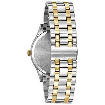 Bulova Men's Classic Two-Tone Stainless Steel 3-Hand Calendar Date Quartz Watch with Diamonds and Blue Dial Style: 98D130