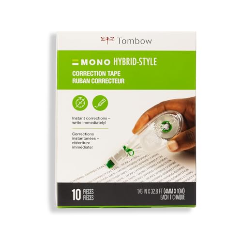 Tombow 68721 MONO Hybrid Correction Tape, 10-Pack. Easy To Use Applicator for Instant Corrections