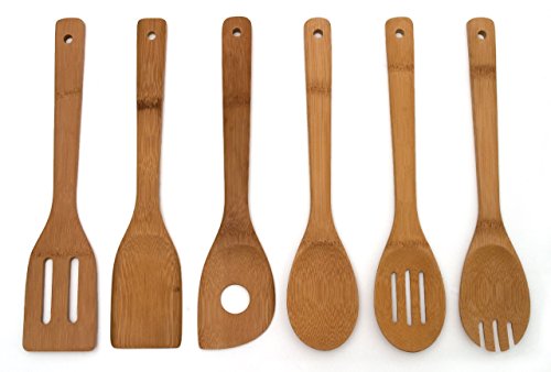 Lipper International 826 Bamboo Wood Kitchen Tools in Mesh Bag, 6-Piece Set